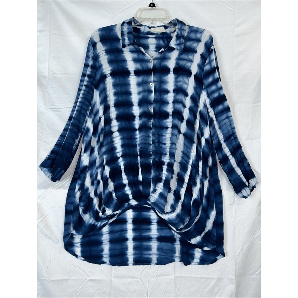 Just Living Top Womens Sz XL Blue Tie Dye Knot Front High Low Boho
